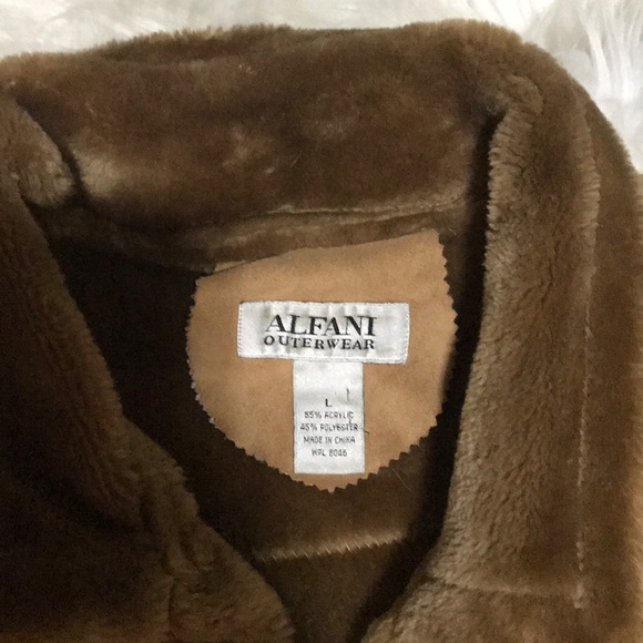 Alfani coffee suede faux fur trim coat - Picture 4 of 6